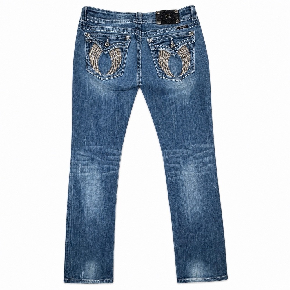 Miss Me Angel Wings Jeans 29x30 Straight Low Rise Embellished Flap Pocket Y2K